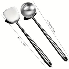 Stainless Steel Kitchen Utensils Set - Wok Spatula & Ladle Frying Spoon
