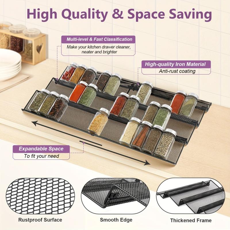 Spice Drawer Organizer Set 24 Jars Tray Rack Seasoning Jars Insert