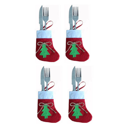 10pcs Christmas Sock & Fork Storage Bag Cartoon Christm