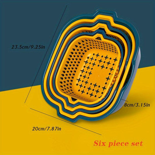 6pcs Set Double Layer Vegetable Washing Basin Drain Baskets
