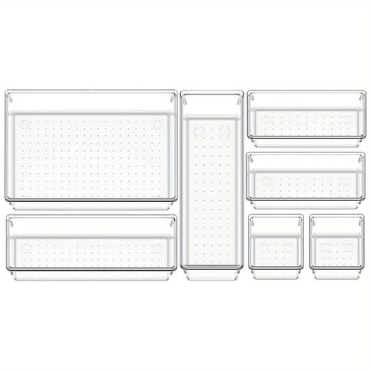 13 Pcs Utensil Desk Drawer Organizers Clear Plastic Storage Bins Tray Dividers