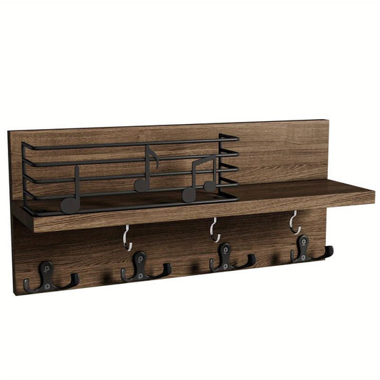Wooden Wall Mounted Key Holder with Hooks for Storage