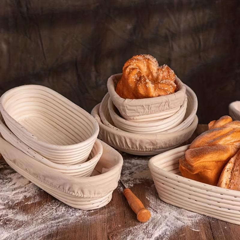 Bread Proofing Basket Round with Liner Cloth Fermentation Natural Rattan Bowl