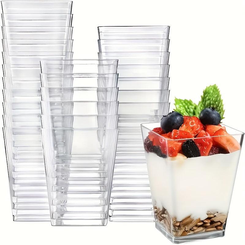 50pcs Reusable Dessert Cup with Lid and Spoon, 5oz Square Bowl Clear Plastic