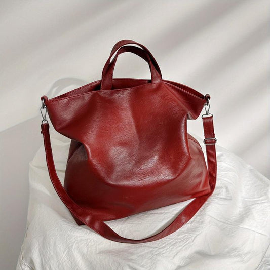 Vintage Faux Leather Tote Bag Large Capacity Crossbody Bag Women's Shoulder Bag