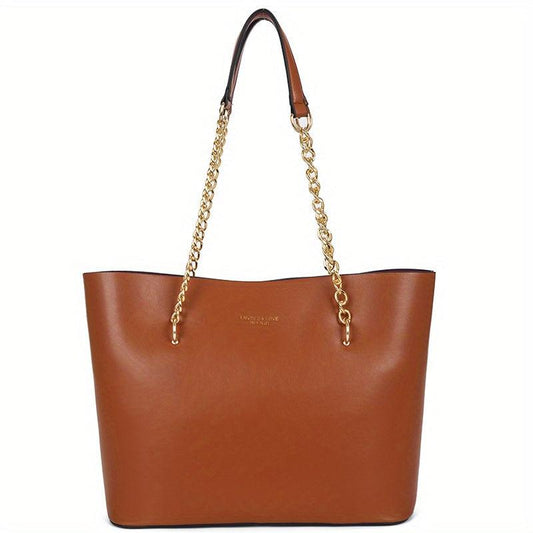 Vintage Chain Shoulder Bag Large Capacity Tote Bag PU Leather Handbag