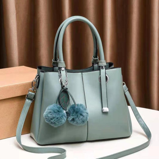 Women's Crossbody Bag with Stitch Detail and Pompom Decor