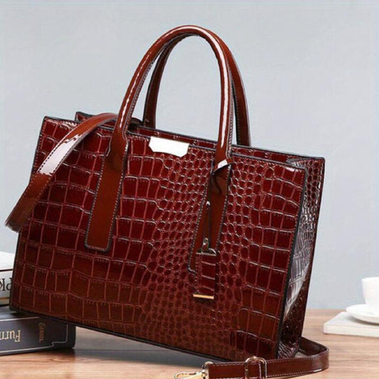 Crocodile Pattern Top Handle Satchel Tote Bag PU Leather Shoulder Bag