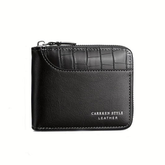 Men's Zipper Card Holder Short Wallet Leather Large Capacity Vintage Coin Purse