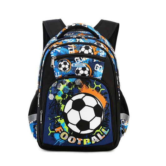 Football Print Backpack for Boys, Lightweight, Waterproof, Large Capacity