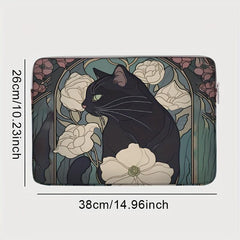 Cat with Peonies Laptop Sleeve 38cm Zip Closure Polyester Office College Commute