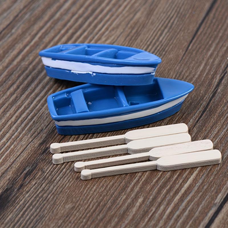 2pcs Mini Boat Decoration With Paddle Wooden Boat Canoe Paddles
