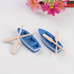2pcs Mini Boat Decoration With Paddle Wooden Boat Canoe Paddles