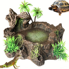 Resin Reptile Platform Tree Trunk Decor Food Water Dish