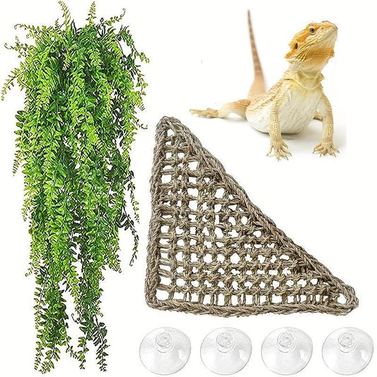 2Pcs Reptile Seagrass Hammock Lizard Lounger Tank Decor