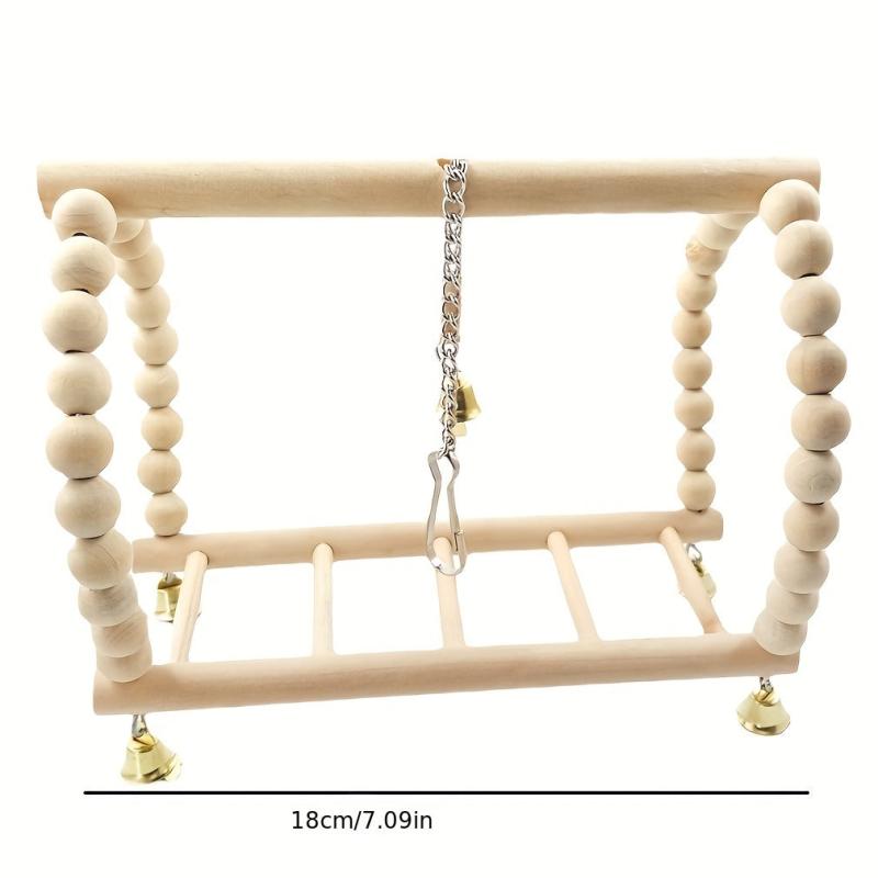 Wooden Hanging Bell Bird Cage Toy for Small Birds