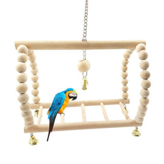 Wooden Hanging Bell Bird Cage Toy for Small Birds