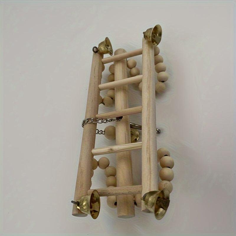 Wooden Hanging Bell Bird Cage Toy for Small Birds