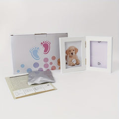 Pet Paw Print Keepsake Kit Wooden Photo Frame With Memorial Clay Imprint