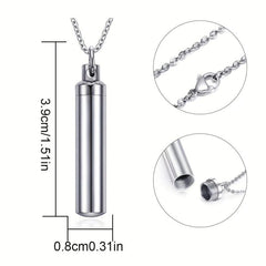 Stainless Steel Cremation Necklace for Ashes with Silver Urn Cylinder