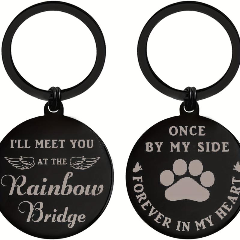 Rainbow Bridge Pet Memorial Metal Engraved Keychain