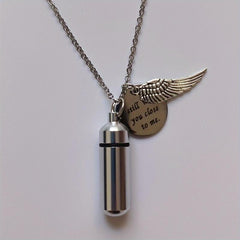 Cylinder Pet Ashes Necklace with Angel Wing - Memorial Keepsake Pendant
