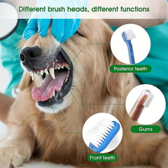 Triple Head Dog Toothbrush Set - 360 Degree Cleaning - Double Head Design