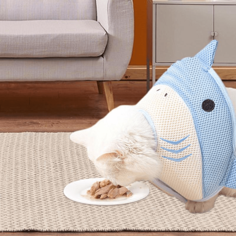 Shark Shaped Cat Cone Collar Lightweight Breathable Fasteners Collar