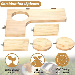 5pcs Hamster Wooden Platforms Set L Shaped Small Pet Cage Accessories