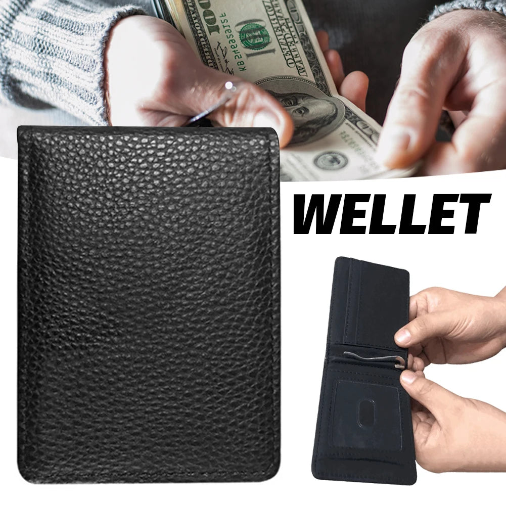 Minimalist PU Leather Bifold Wallet for Traveling Camping Walking