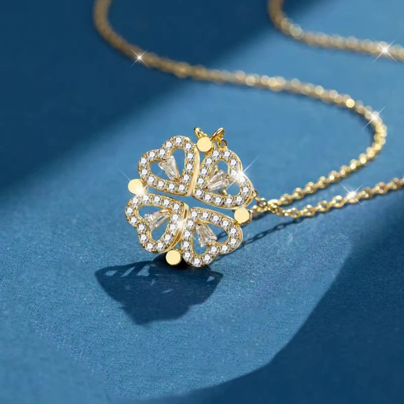 Magnetic Heart Necklace Four Leaf Clover Pendant Female Jewelry