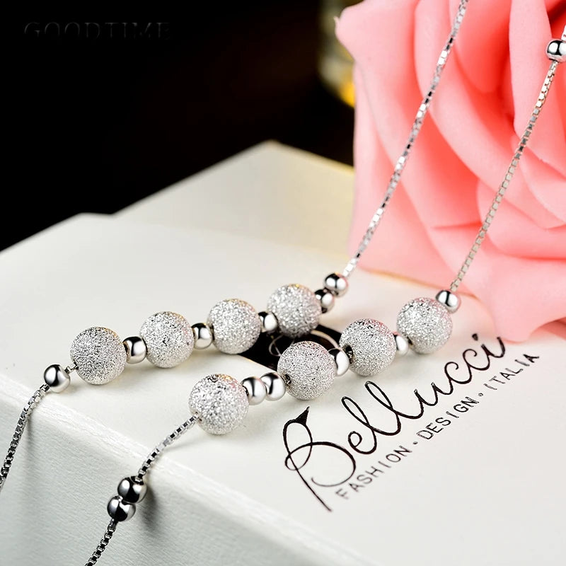 925 Sterling Silver Anklet Frosted Beads Anklet for Women