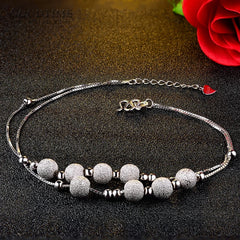 925 Sterling Silver Anklet Frosted Beads Anklet for Women