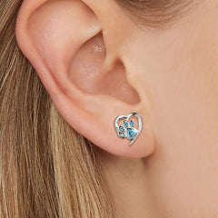 925 Silver Paw Heart Stud Earrings Zircon Ear Studs