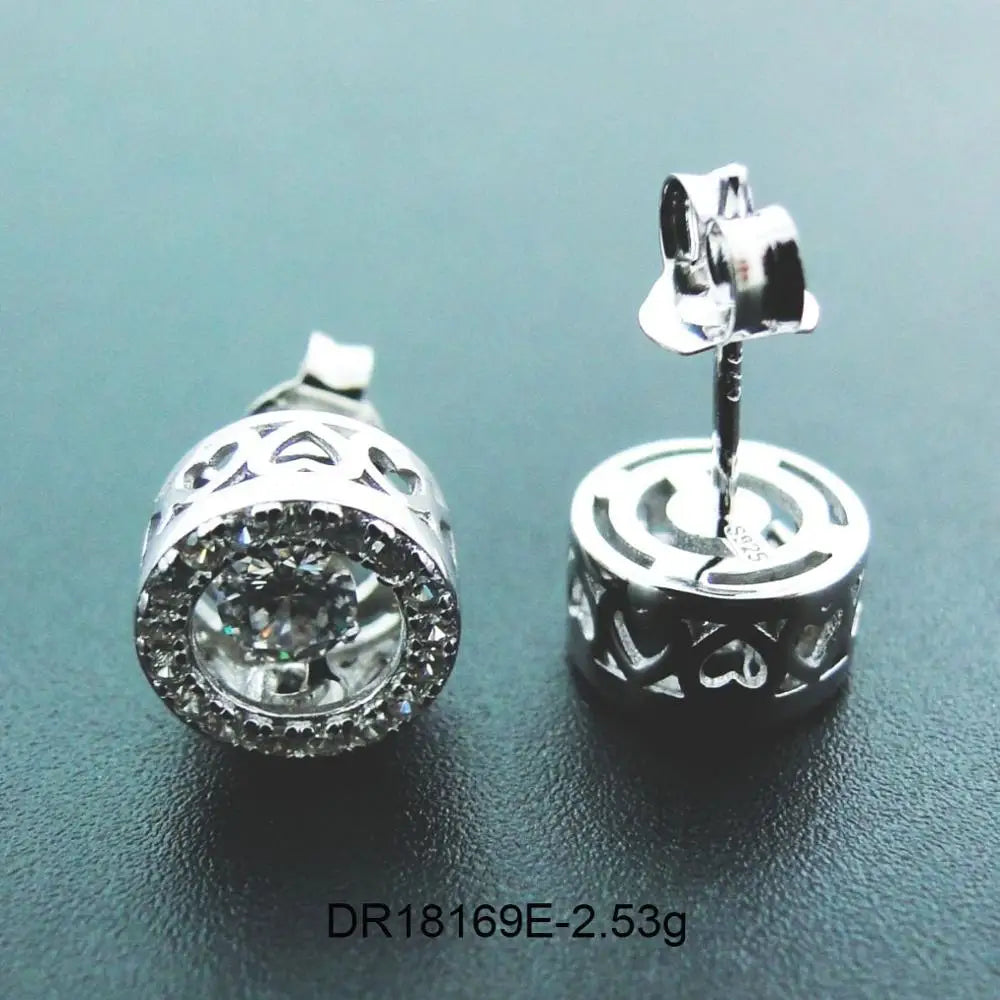 925 Silver Dancing Diamond CZ Womens Stud Earrings For Party