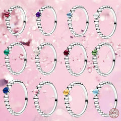 925 Silver Beaded Ring - 12 Colors