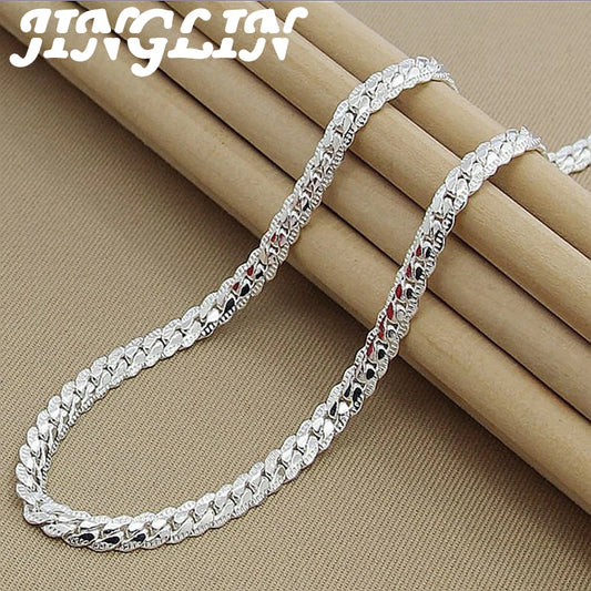 925 Silver 6mm Sideways Necklace 8/18/20/22/24 Inch Chain Wedding Jewelry