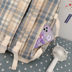 Japanese Plaid Backpack Large capacity Students schoolbag Campus Style Fashionab