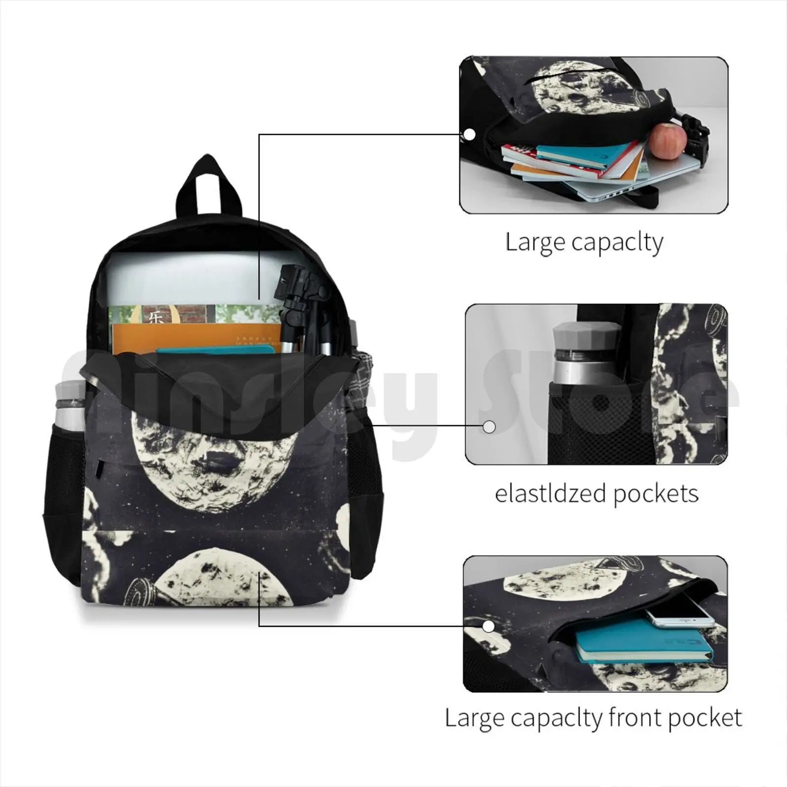 Outdoor Hiking Backpack Waterproof Camping Travel Night Sky Space Moon Galaxy