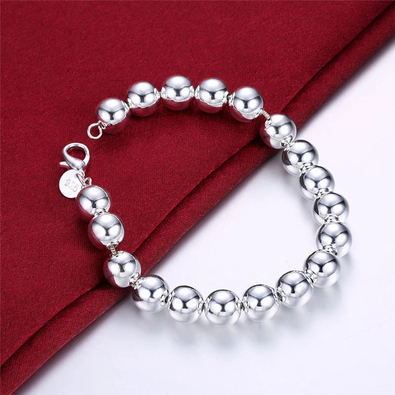925 Silver Hollow Circle Ball Beads Bracelet Woman Charm Jewelry