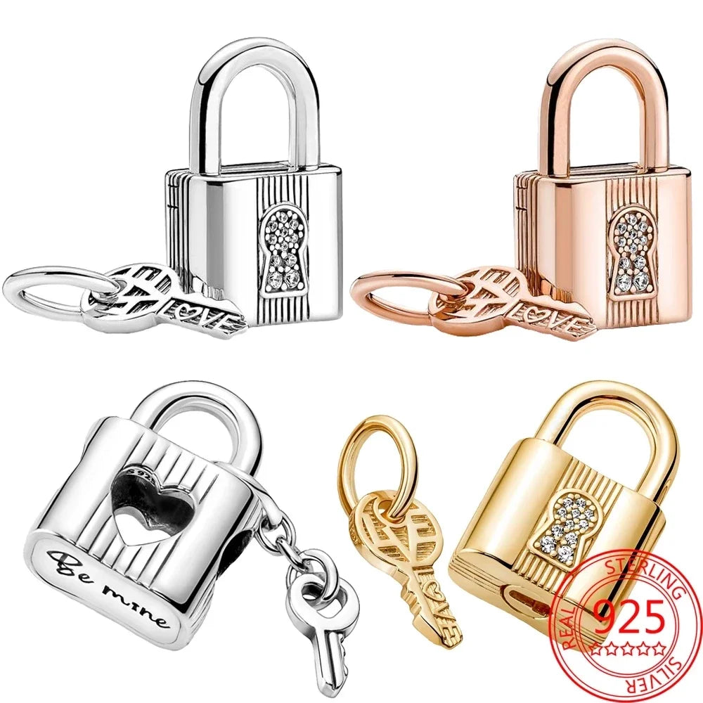 925 Silver Padlock & Key Dangle Charm for Bracelet