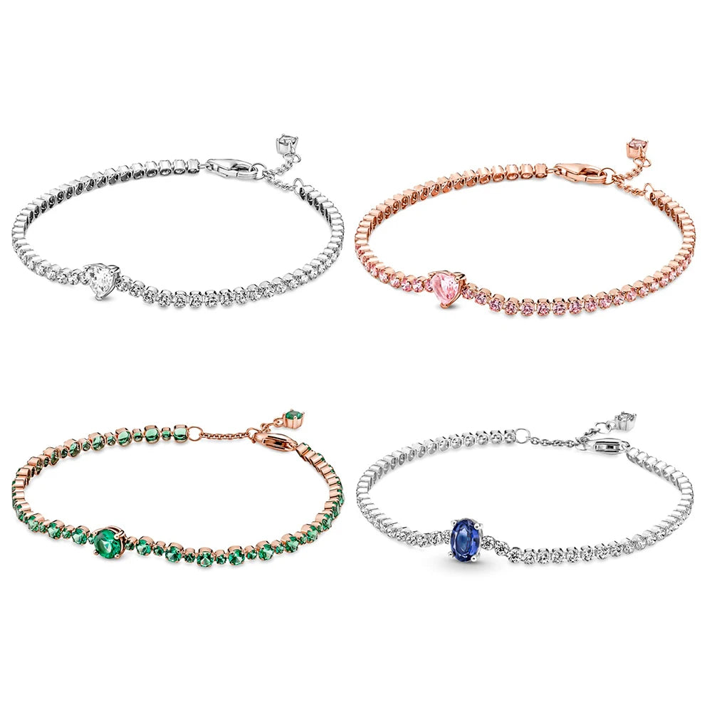 925 Sterling Silver Heart Tennis Bracelet for Women