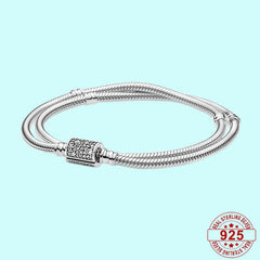 925 Silver Double Wrap Barrel Clasp Bracelet Snake Beads Dangle DIY