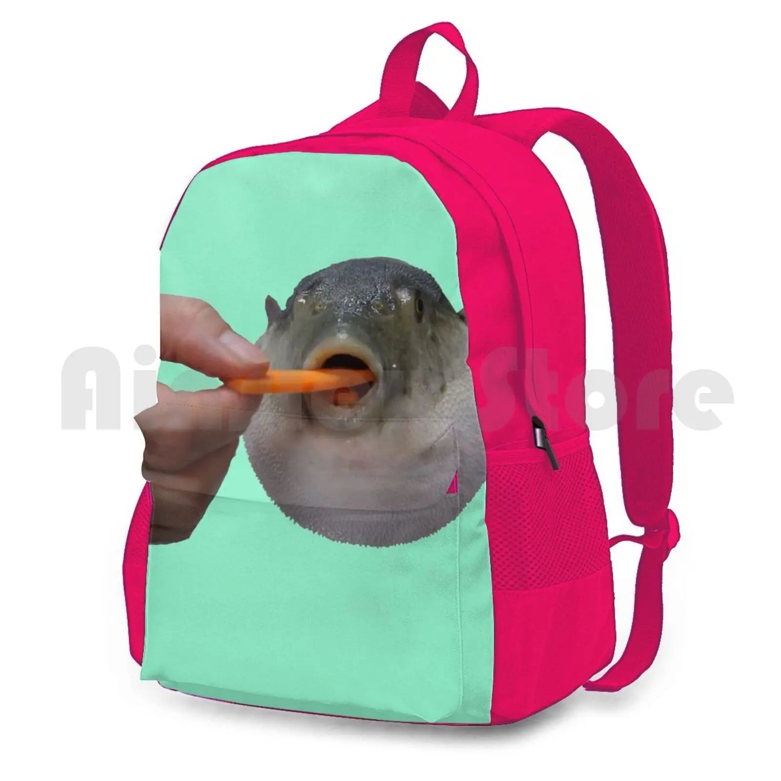 Pufferfish Eating Carrot Outdoor Hiking Backpack Waterproof Camping Travel
