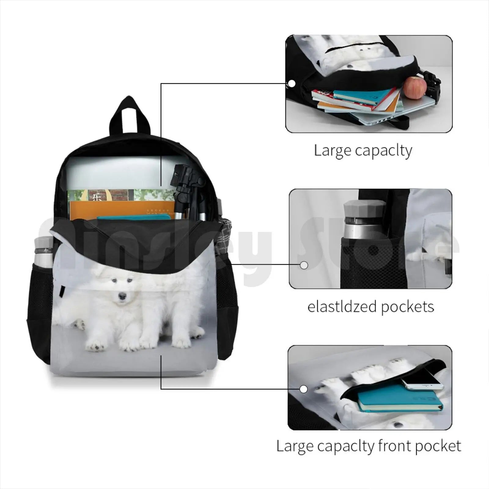 Samoyed Puppies Hiking Backpack Waterproof Camping