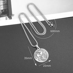 Silver Yin Yang Double Dragon Pendant Necklace
