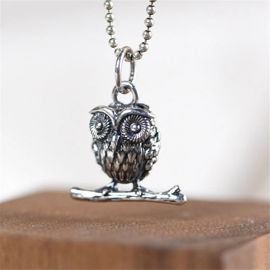 Sterling Silver Owl Pendant Small Animal Bird Necklace