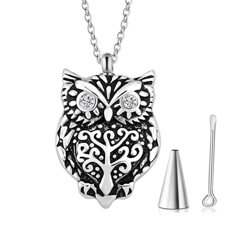 Owl Urn Necklace Stainless Steel Cremation Jewelry