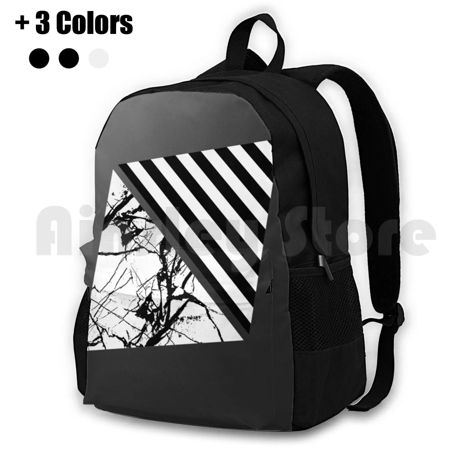 Stripes N Marble Grey Gray Outdoor Hiking Backpack Waterproof Camping