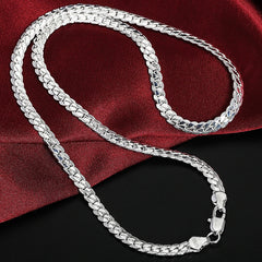 925 Silver 6mm Side Chain Necklace 8/18/20/22/24 Inch Wedding Jewelry
